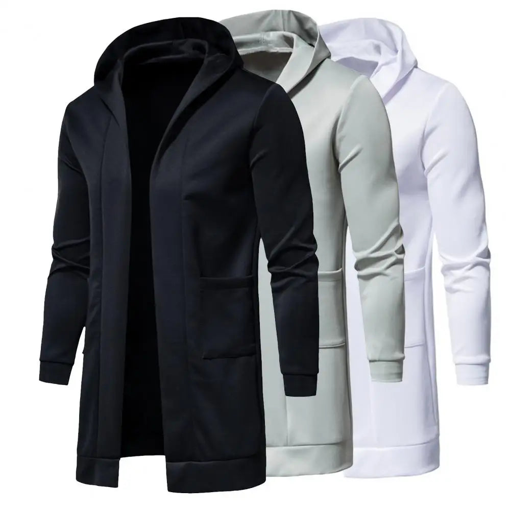 Hooded Long Sleeve Male Jacket Autumn Winter Windproof Solid Color Pockets Windbreaker Outerwear