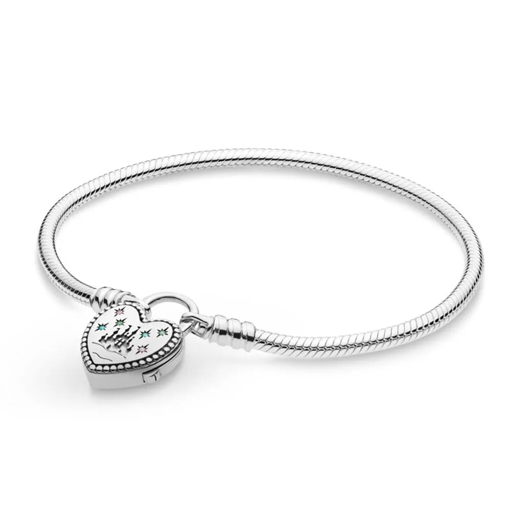 925 Silver Moments Heart Padlock Clasp Snake Chain Bracelet Family Tree You Are Loved Anniversary Gifts Valentines Day Diy