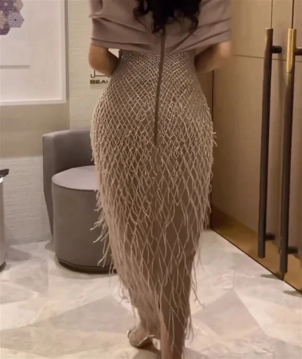 Elegant Off Shoulder Dubai Evening Dresses For Women Exquisite Glitter Wedding Luxury Tassel Arabic Formal Party Gowns