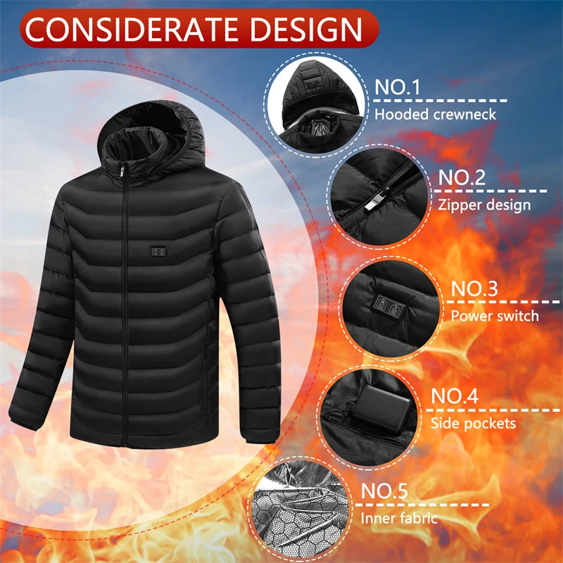Men 4 Zone Heating Jacket Winter Electric Heated Clothes Usb Charging Waterproof Windbreaker Heat Outdoor Skiing Coat S-2xl