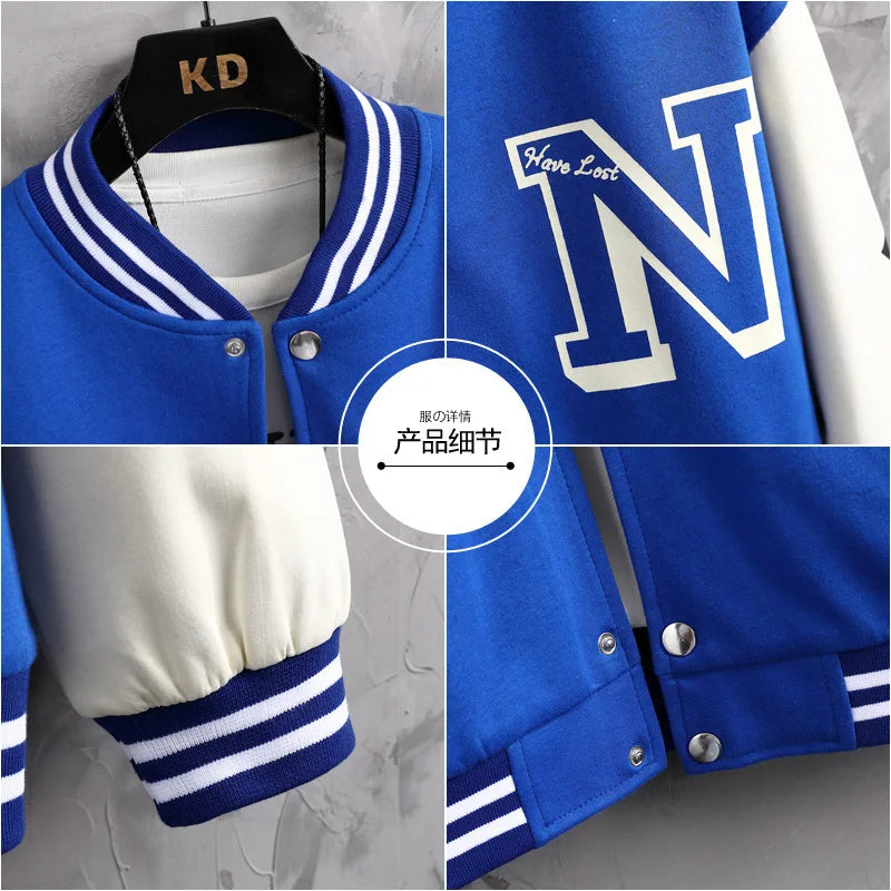Men's Autumn Winter Baseball Jacket Coat Couple Fashion Loose Stand Collar Uniform Male Letter Printing Long Sleeve Windbreaker