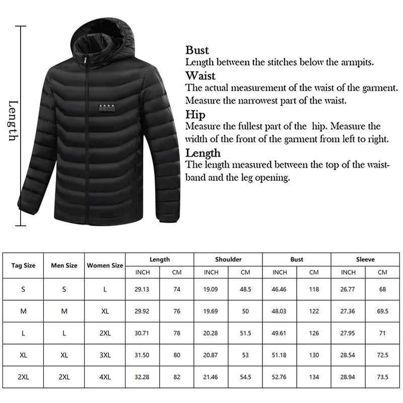 Men 4 Zone Heating Jacket Winter Electric Heated Clothes Usb Charging Waterproof Windbreaker Heat Outdoor Skiing Coat S-2xl