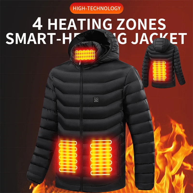 Men 4 Zone Heating Jacket Winter Electric Heated Clothes Usb Charging Waterproof Windbreaker Heat Outdoor Skiing Coat S-2xl