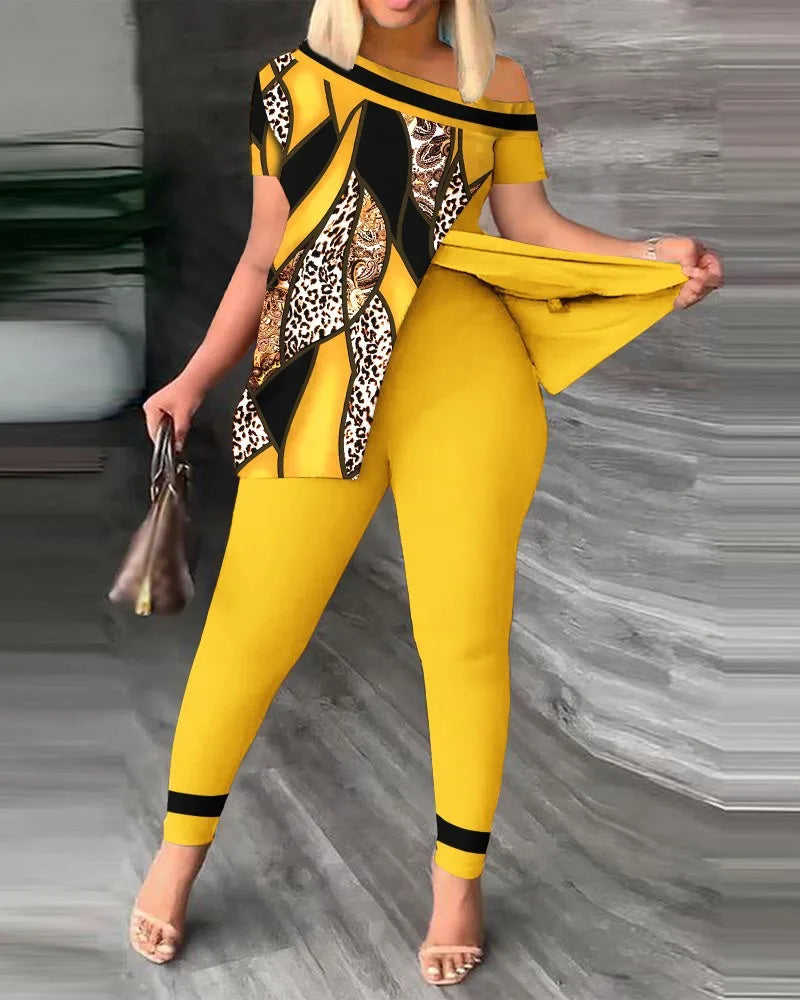 European and American women's summer new fashionable casual slit diagonal collar print suit zara woman 2022