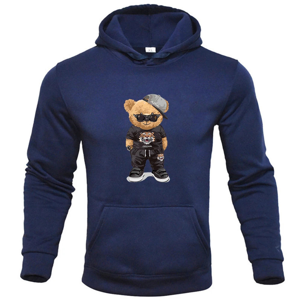 Men's Hoodie Harajuku Funny Bear Y2K Street Fashion Trend Spring Autumn Fleece Hoodie Men's Clothing
