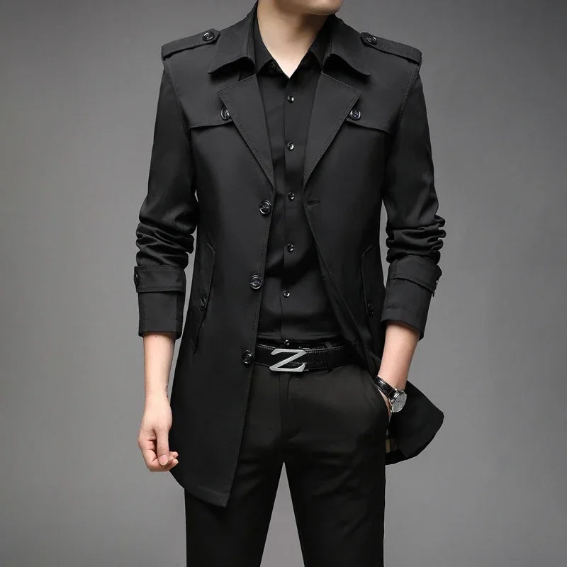 2024 Spring Men Trench Fashion England Style Long Trench Coats Mens Casual Outerwear Punk Jackets Windbreaker Men Korean Coat