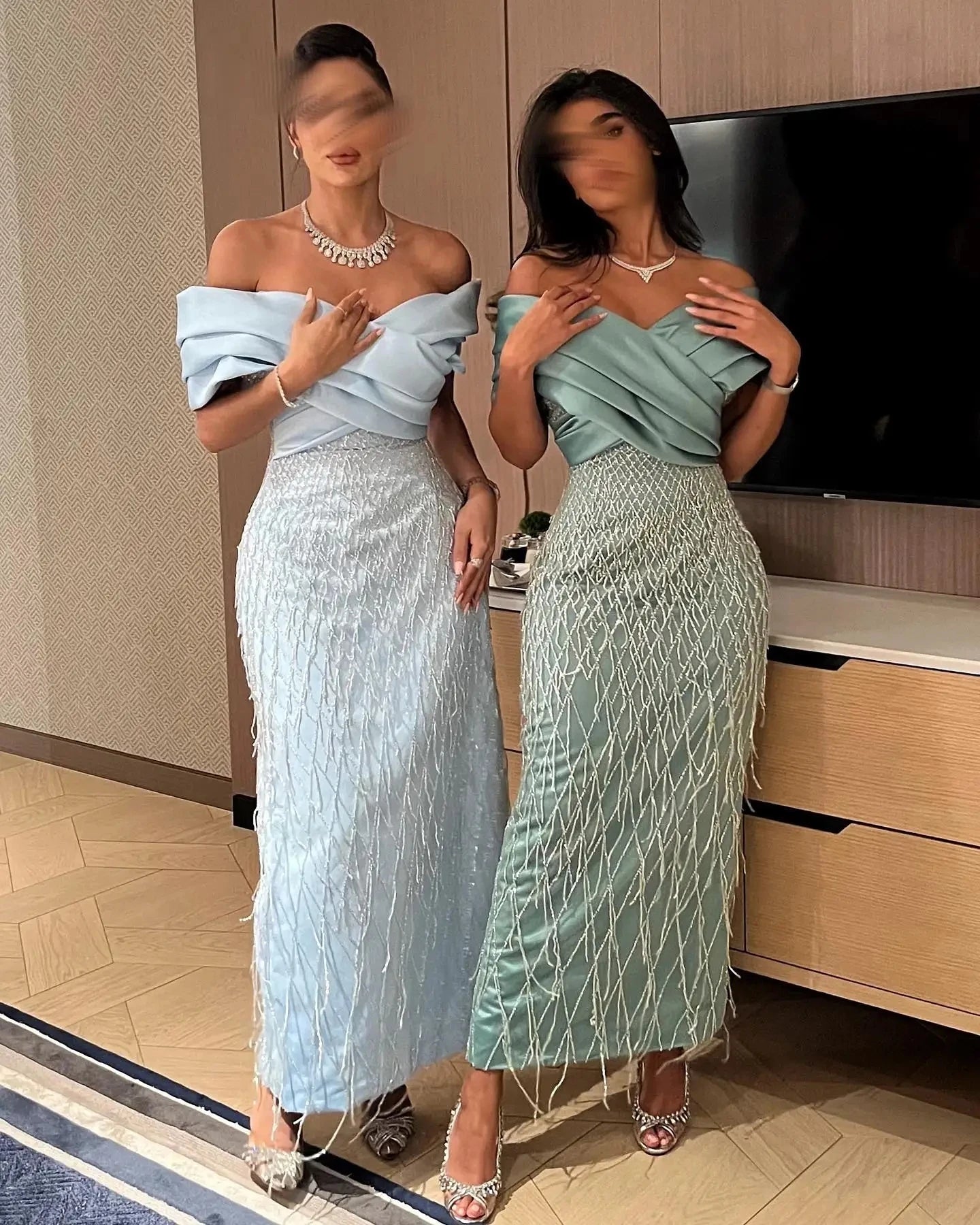 Elegant Off Shoulder Dubai Evening Dresses For Women Exquisite Glitter Wedding Luxury Tassel Arabic Formal Party Gowns