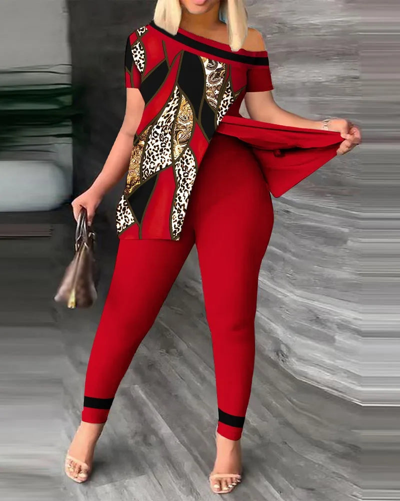 European and American women's summer new fashionable casual slit diagonal collar print suit zara woman 2022