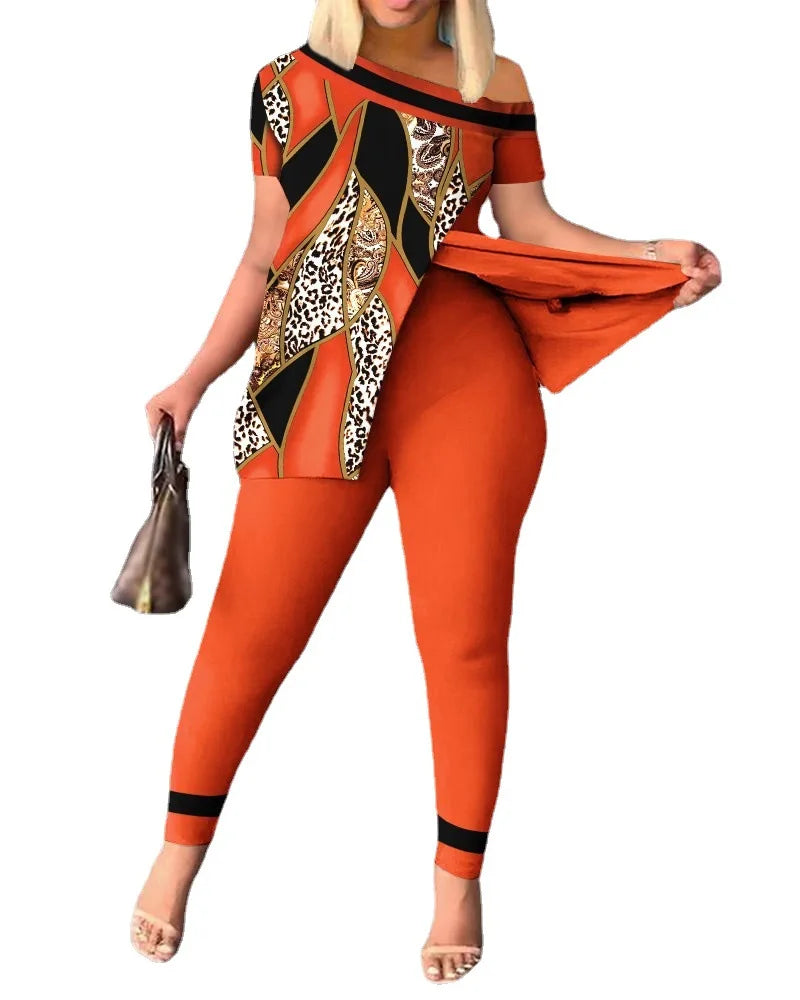 European and American women's summer new fashionable casual slit diagonal collar print suit zara woman 2022