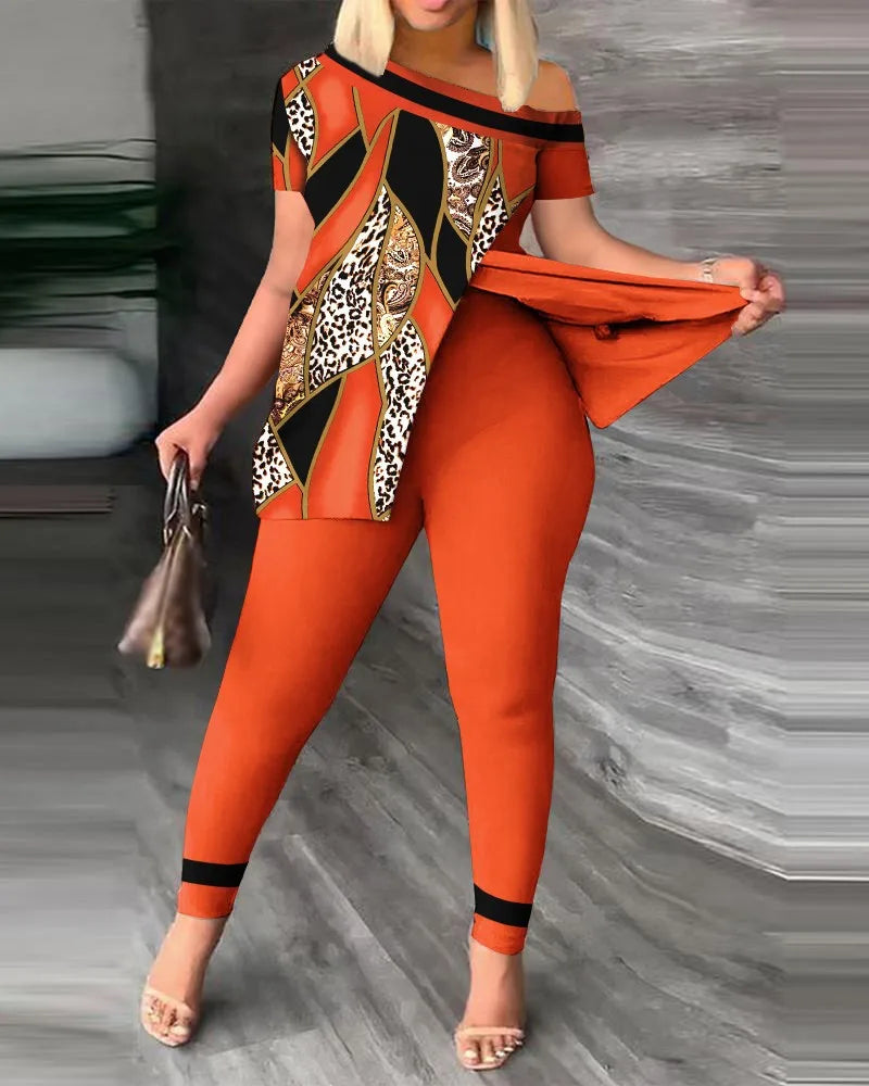 European and American women's summer new fashionable casual slit diagonal collar print suit zara woman 2022