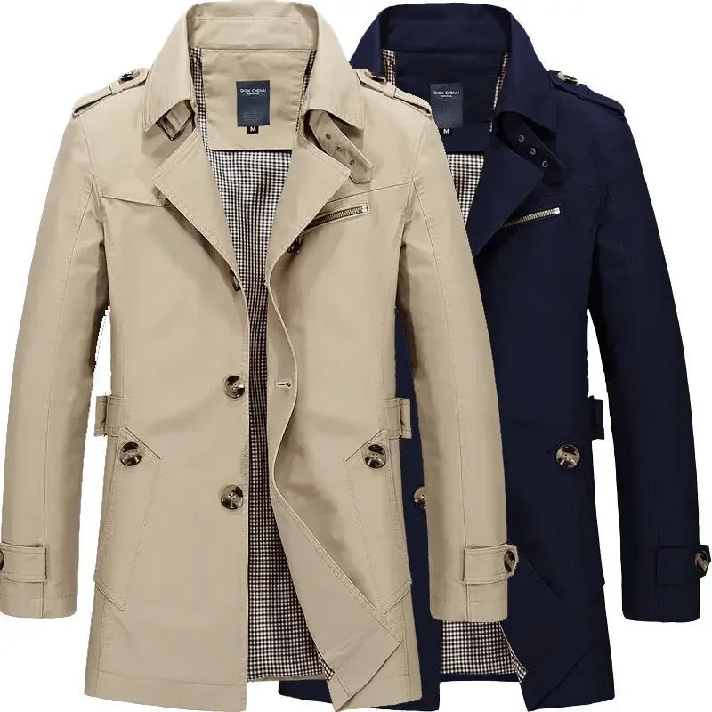 2024 Spring Men Trench Fashion England Style Long Trench Coats Mens Casual Outerwear Punk Jackets Windbreaker Men Korean Coat
