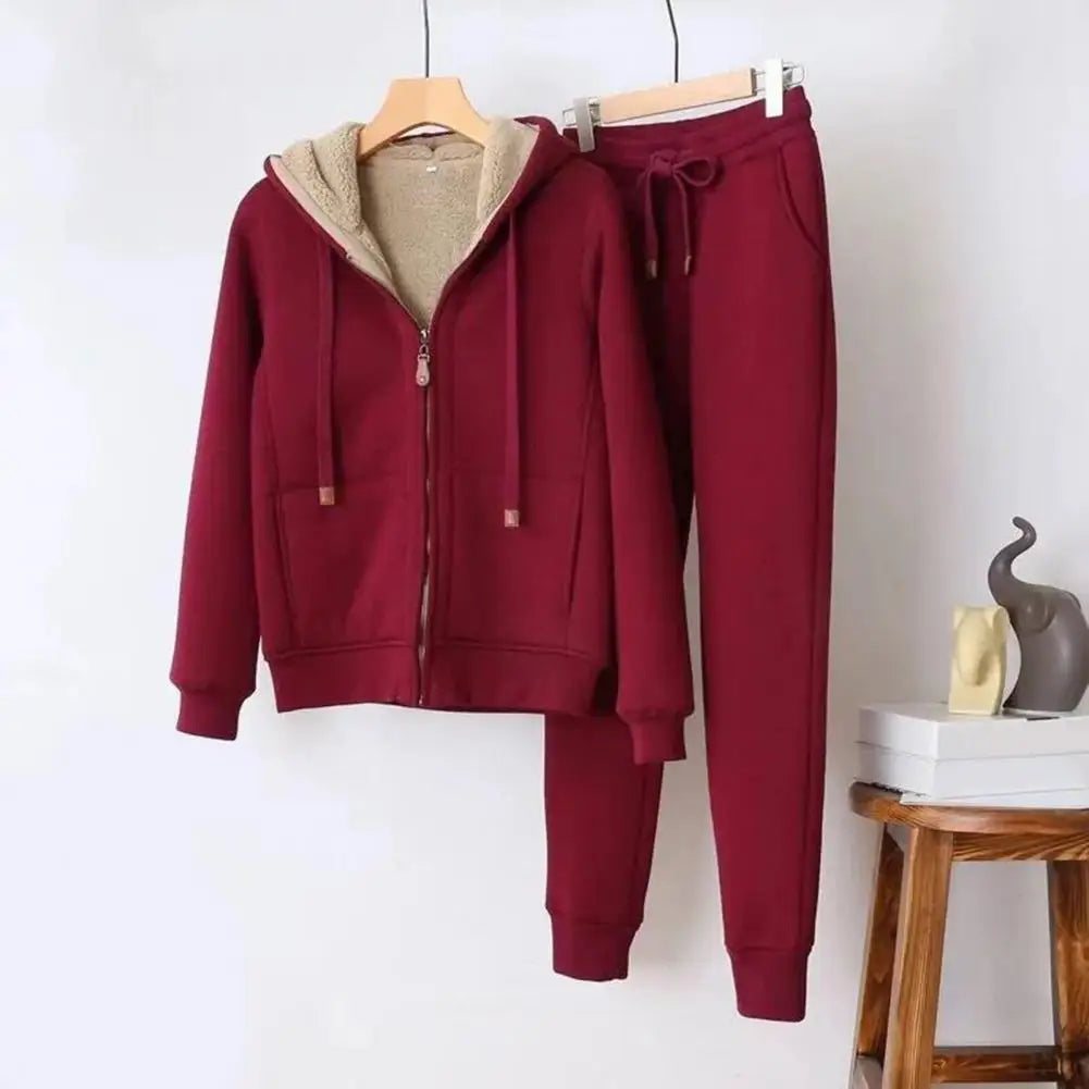 1 Set Cozy Hoodie Set Sports Outfit Sweatshirt Pants Drawstring Women Hoodie Jogger Pants Two-piece Set Streetwear