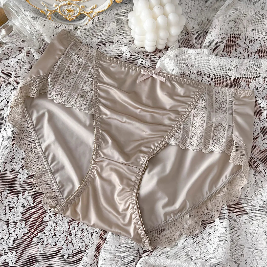 2024 New High End Satin Traceless Ice Silk Skincare Lightweight, Breathable Sexy Pure Desire Large Mid Waist Underwear for Women