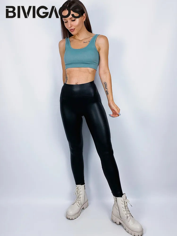 BIVIGAOS Women Autumn New Fleece Matte PU Leather Pants Leggings Elastic Slim Skinny Leggings Windproof Winter Warm Sexy Legging