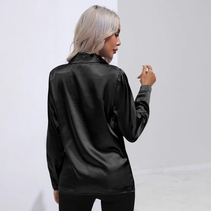 Women's shirts Satin shirts Imitation silk shirts Long sleeves Commuting Casual Luster Ice High-end One button