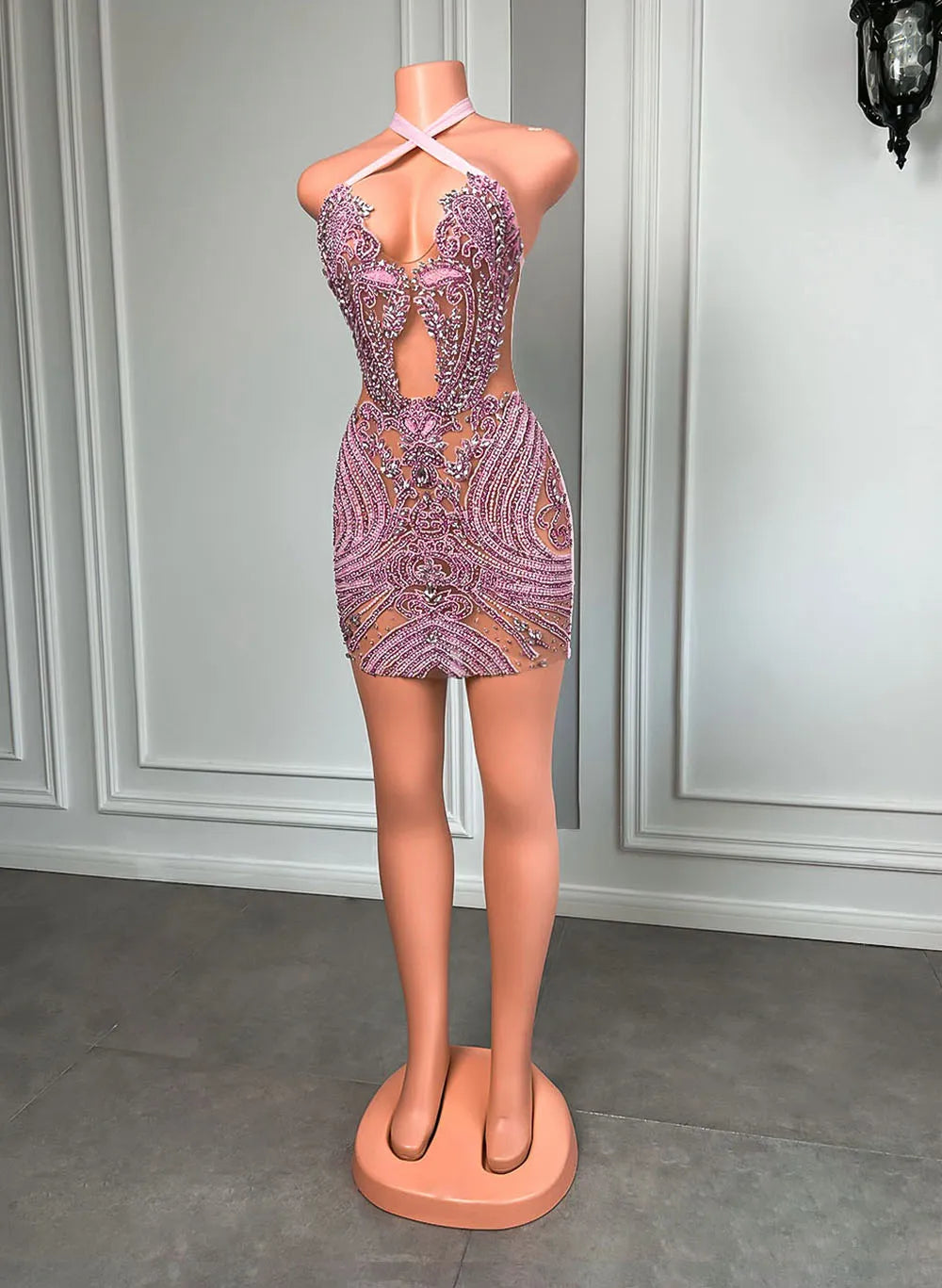 Luxury Sparkly Diamond Women Birthday Party Formal Gowns Halter Sleeveless Pink Diamond Black Girls Short Prom Dresses 2023