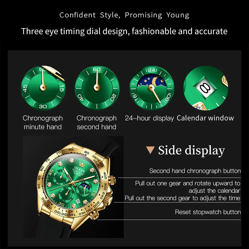 OLEVS Analog Quartz Watch for Men and Women Multifunction Chronograph Couple Watches His and Her Luxury Lover's Wristwatch
