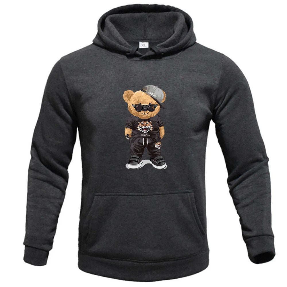 Men's Hoodie Harajuku Funny Bear Y2K Street Fashion Trend Spring Autumn Fleece Hoodie Men's Clothing