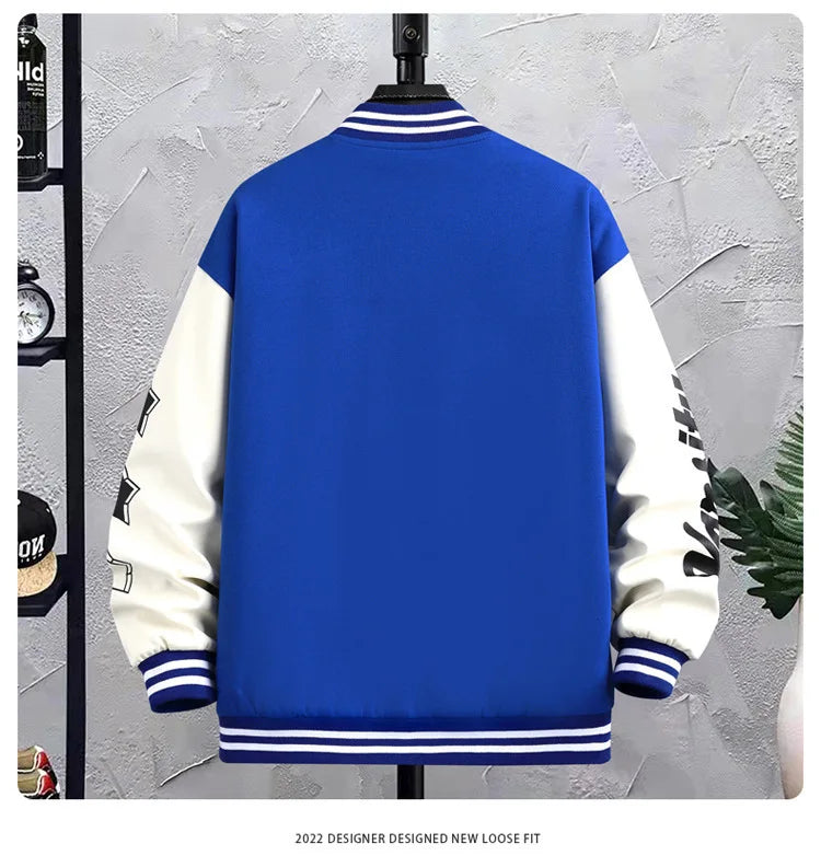 Men's Autumn Winter Baseball Jacket Coat Couple Fashion Loose Stand Collar Uniform Male Letter Printing Long Sleeve Windbreaker