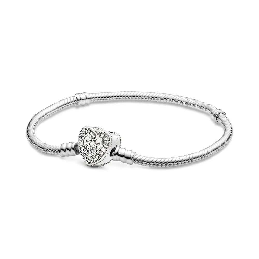 925 Silver Moments Heart Padlock Clasp Snake Chain Bracelet Family Tree You Are Loved Anniversary Gifts Valentines Day Diy