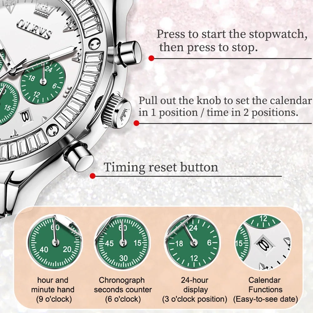 OLEVS Analog Quartz Watch for Men and Women Multifunction Chronograph Couple Watches His and Her Luxury Lover's Wristwatch