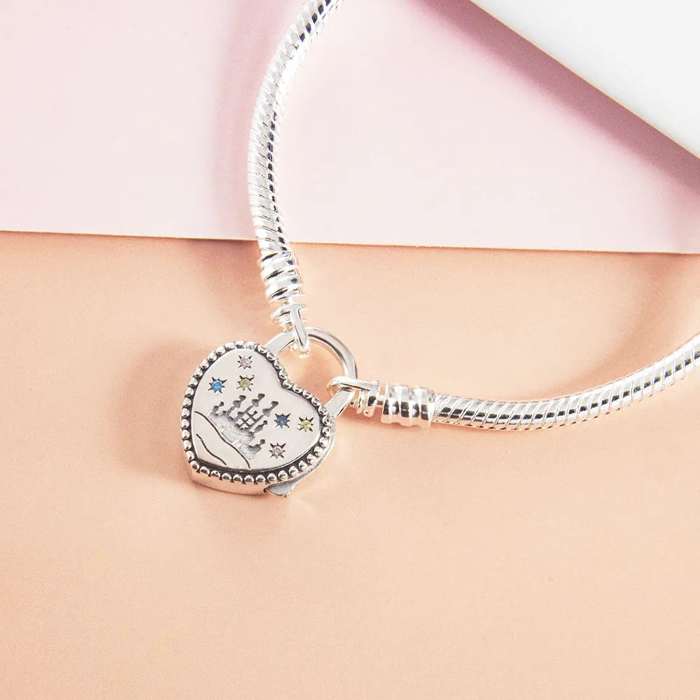925 Silver Moments Heart Padlock Clasp Snake Chain Bracelet Family Tree You Are Loved Anniversary Gifts Valentines Day Diy