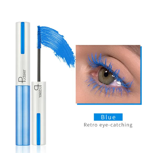 Pudaier Rainbow Colorful Mascara Professional Eyes Makeup Waterproof Easy Remove Punk Blue White Red Black Purple Lengthen Eyelashes Color Mascara