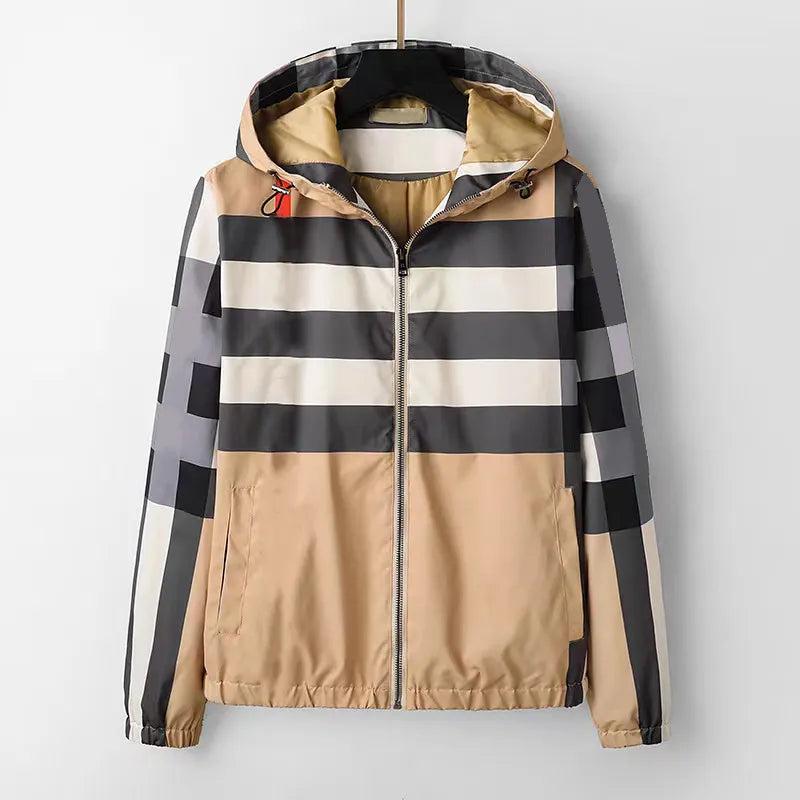 Luxury Brand Fashion Designer Men's Autumn Winter Warm Waterproof Windproof Jacket Fashion Casual Hip Hop Street Zipper Outdoor Jacket Plaid Stripe Asian size M-3XL
