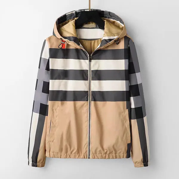 Luxury Brand Fashion Designer Men's Autumn Winter Warm Waterproof Windproof Jacket Fashion Casual Hip Hop Street Zipper Outdoor Jacket Plaid Stripe Asian size M-3XL