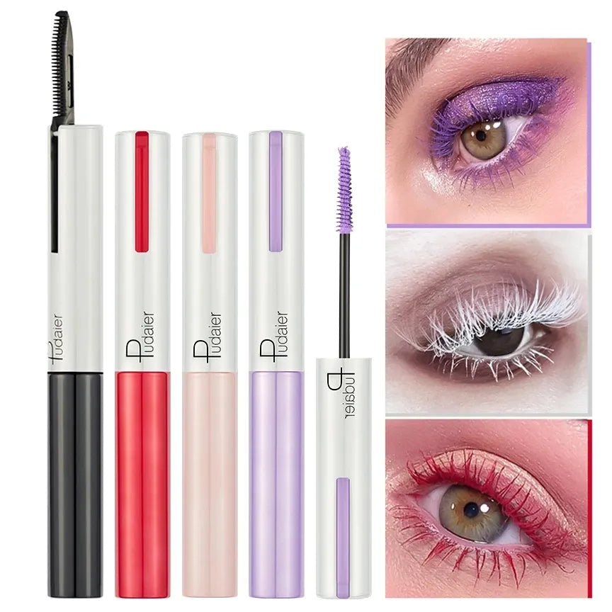 Pudaier Rainbow Colorful Mascara Professional Eyes Makeup Waterproof Easy Remove Punk Blue White Red Black Purple Lengthen Eyelashes Color Mascara