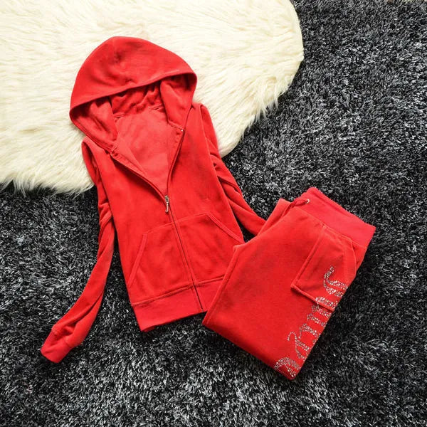 Juicy Apple Women's Tracksuit 2023 Summer Brand Sewing Suit Velvet Tracksuits Velour Suit Women Track Suit Hoodies Pants Met