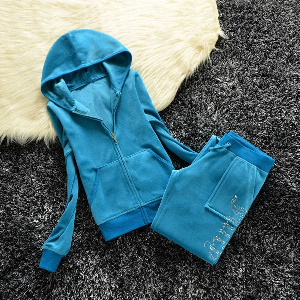 Juicy Apple Women's Tracksuit 2023 Summer Brand Sewing Suit Velvet Tracksuits Velour Suit Women Track Suit Hoodies Pants Met