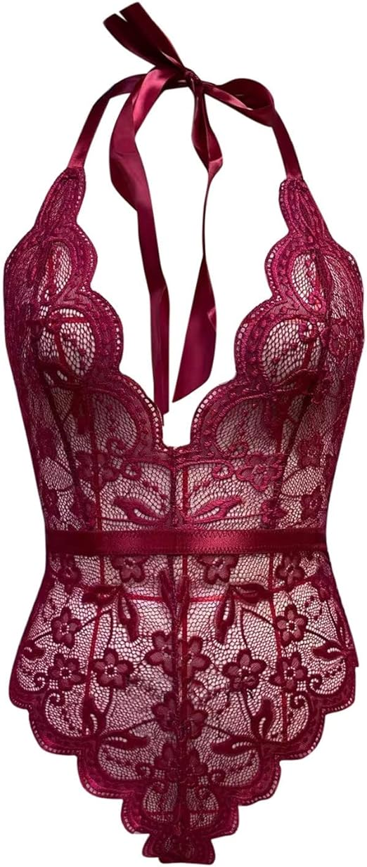 Sexy Women Floral Lace V-neck Bra Tops + Crotchless Panties