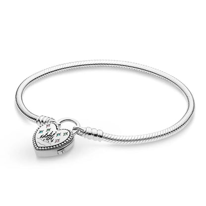 925 Silver Moments Heart Padlock Clasp Snake Chain Bracelet Family Tree You Are Loved Anniversary Gifts Valentines Day Diy