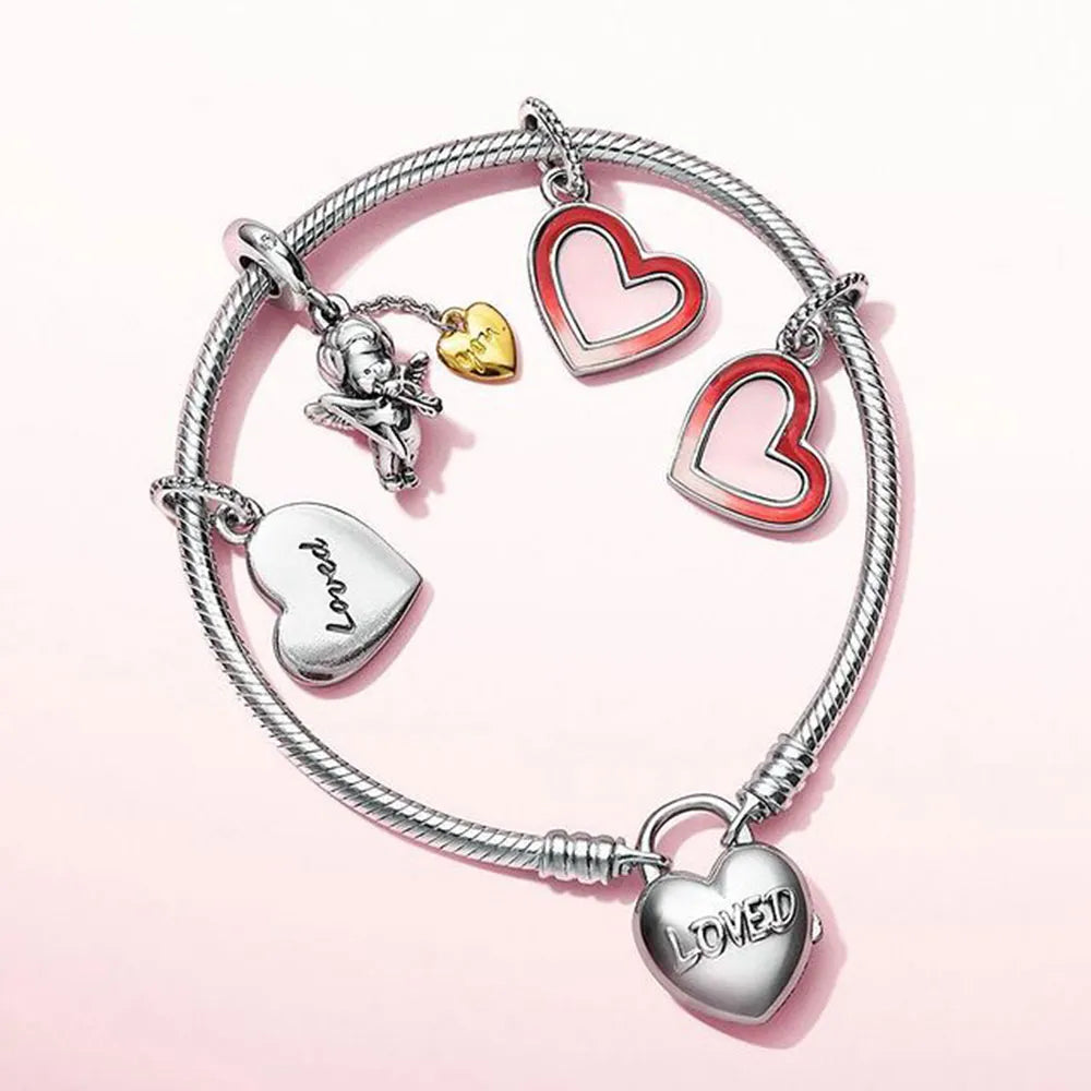 925 Silver Moments Heart Padlock Clasp Snake Chain Bracelet Family Tree You Are Loved Anniversary Gifts Valentines Day Diy