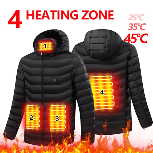 Men 4 Zone Heating Jacket Winter Electric Heated Clothes Usb Charging Waterproof Windbreaker Heat Outdoor Skiing Coat S-2xl