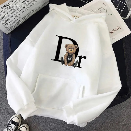 2024 Cotton Hoodie Fashion Brand Fleece Women's Hooded Pullover Cute Bear Printed Sweatshirt Men Women Clothing Free Shipping