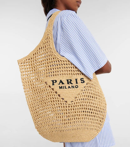 MABULA Luxury Design Women Plaited Raffia Straw Bag Large Capacity Casual Tote Handbag Hollow Summer Beach Vacation Shoulder Bag