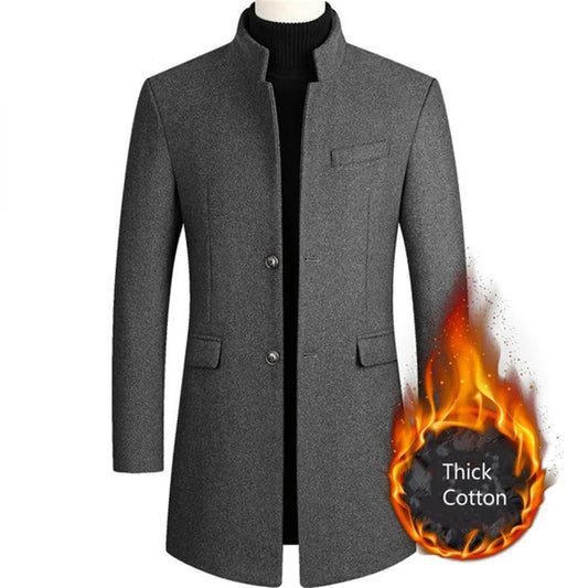 New Winter Fashion Men Slim Fit Long Sleeve Cardigans Blends Coat Jacket Suit Solid Mens Long Woolen Coats