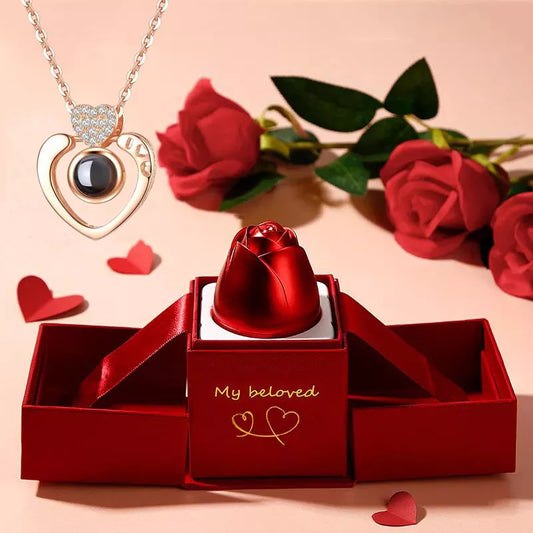 Love Projection Necklace With Exquisite Rose Gift Box100 Languages I Love You Pendant 2023 New In Romantic Jewelry Dropshipping