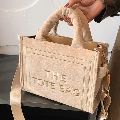 Female Square Tote Crossbody Bag Aesthetic Velour Elegant Letter Print Ladies Shoulder Bags Top Handle Women's Charisma Handbags
