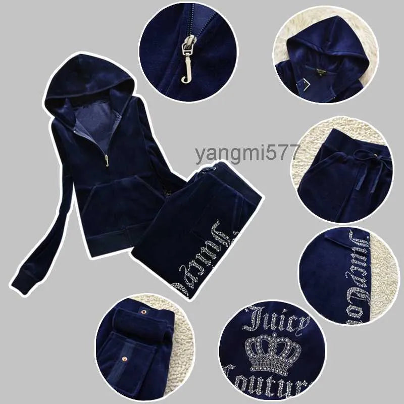 Juicy Apple Women's Tracksuit 2023 Summer Brand Sewing Suit Velvet Tracksuits Velour Suit Women Track Suit Hoodies Pants Met