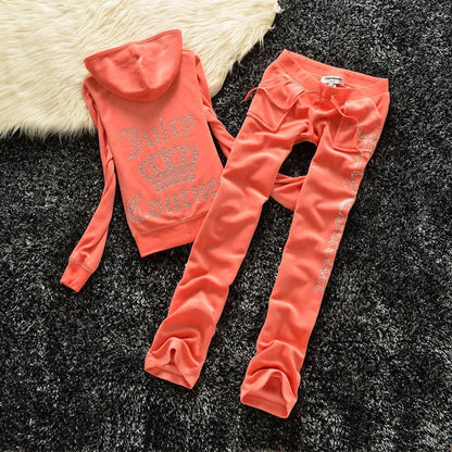Juicy Apple Women's Tracksuit 2023 Summer Brand Sewing Suit Velvet Tracksuits Velour Suit Women Track Suit Hoodies Pants Met
